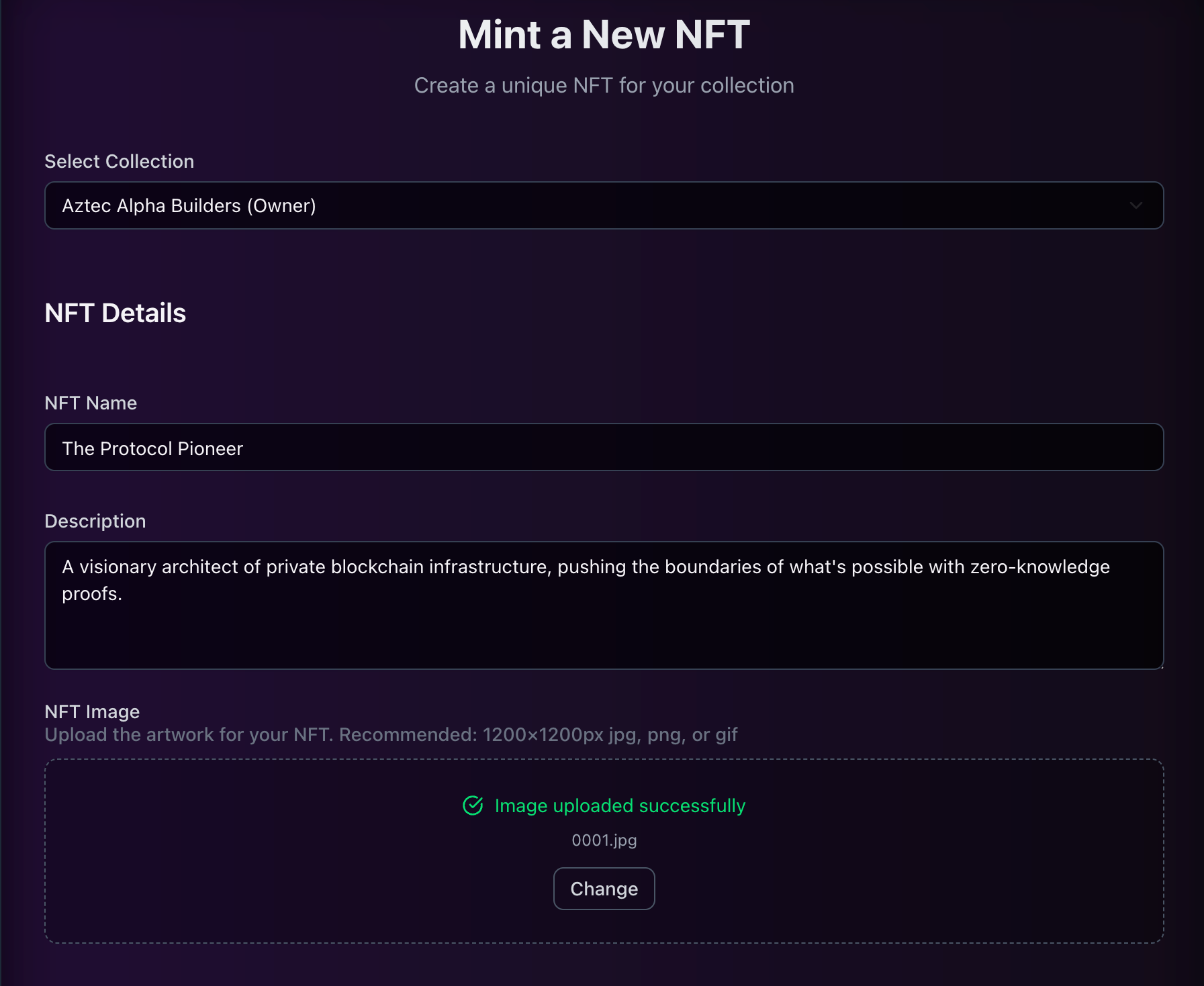 NFT Minting Form
