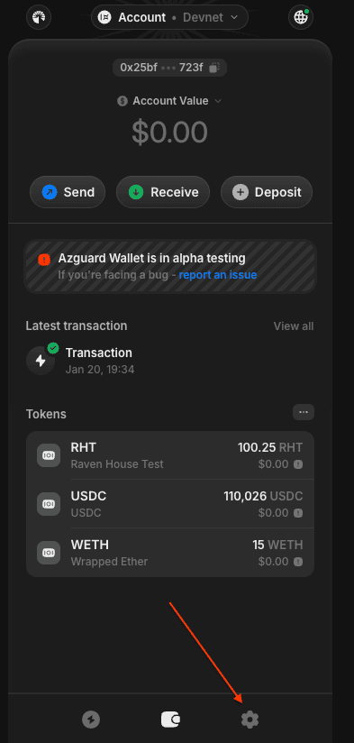 Click on Settings button