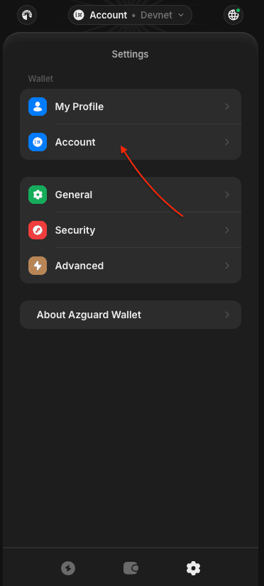 Click on Account button
