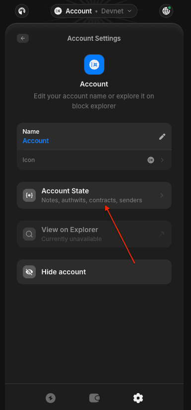 Click on Account State button