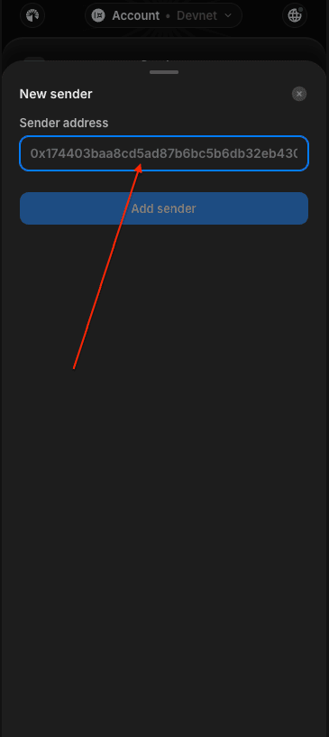 Paste the sender address